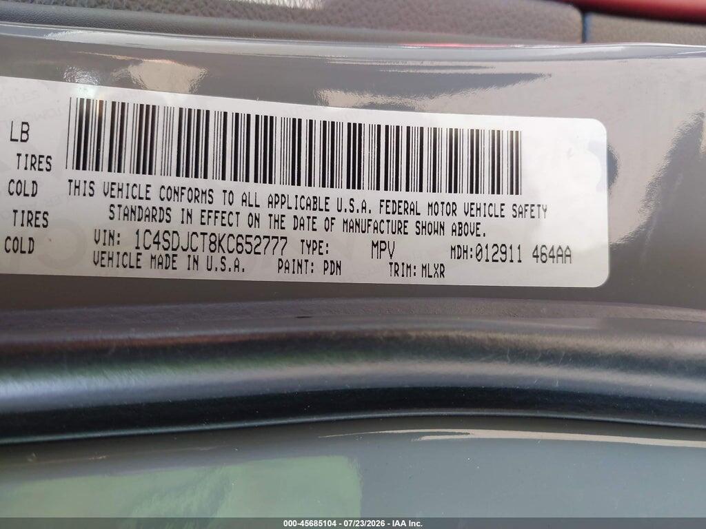 1C4SDJCT8KC652777 2019 DODGE DURANGO photo no. 9
