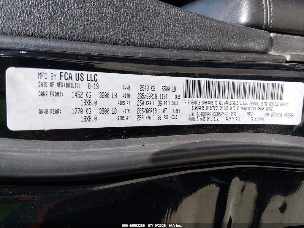 1C4RDHAG8KC852572 2019 DODGE DURANGO photo no. 9