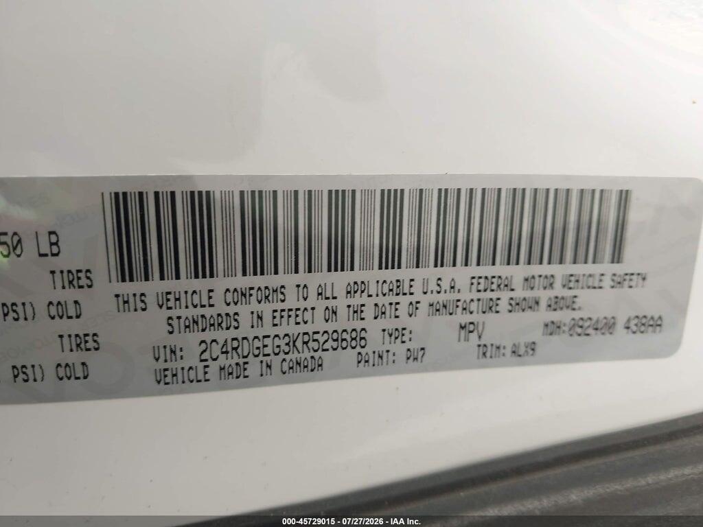 2C4RDGEG3KR529686 2019 DODGE GRAND CARAVAN photo no. 9