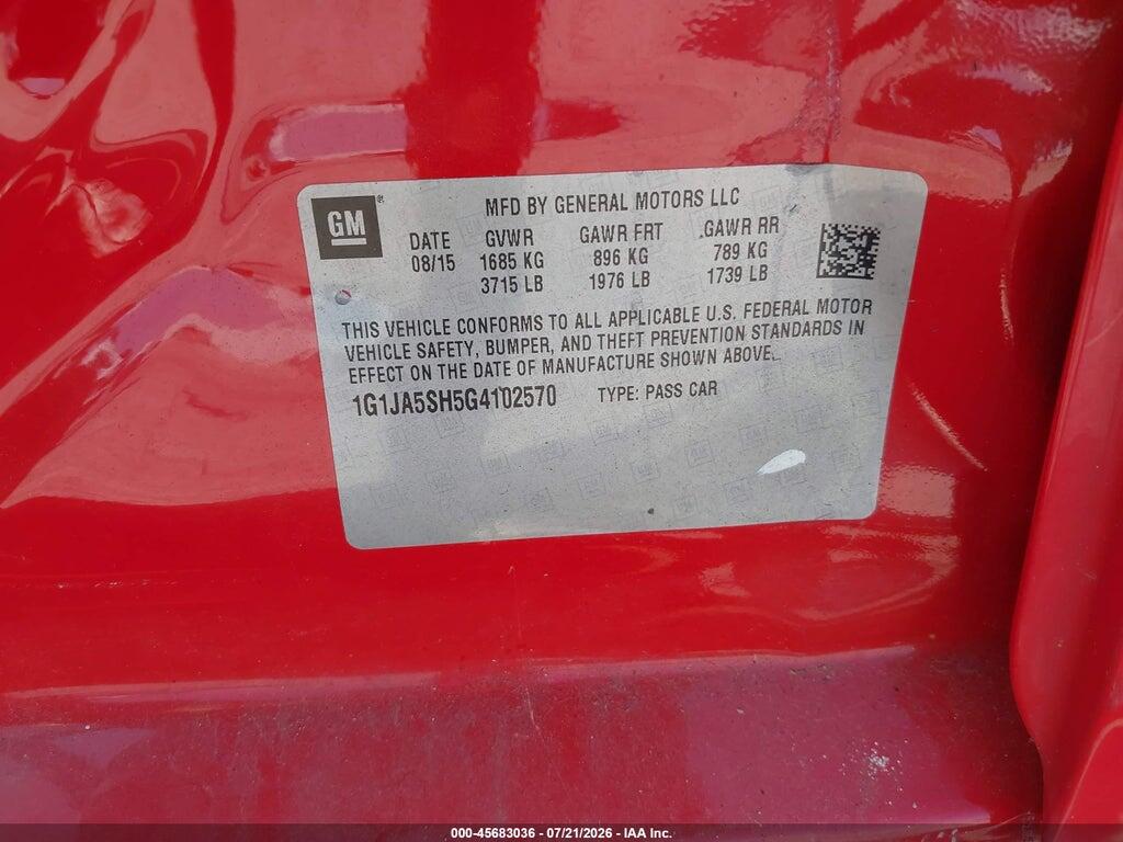 1G1JA5SH5G4102570 2016 CHEVROLET SONIC photo no. 9