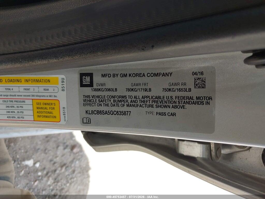KL8CB6SA5GC635877 2016 CHEVROLET SPARK photo no. 9