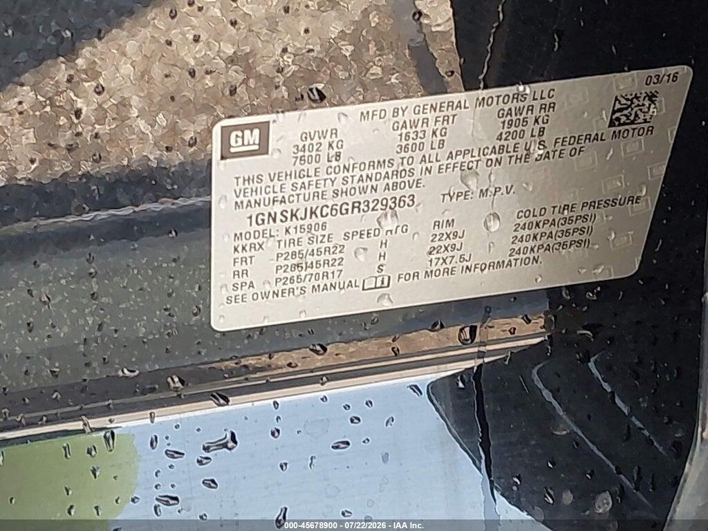 1GNSKJKC6GR329363 2016 CHEVROLET SUBURBAN photo no. 9