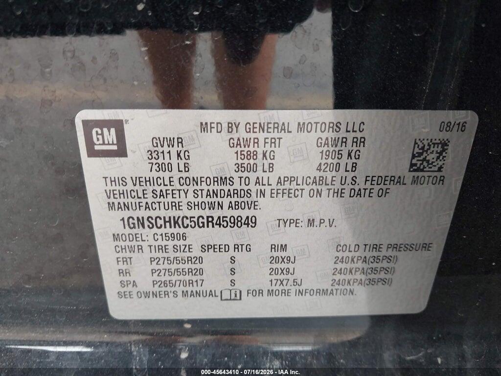 1GNSCHKC5GR459849 2016 CHEVROLET SUBURBAN photo no. 9