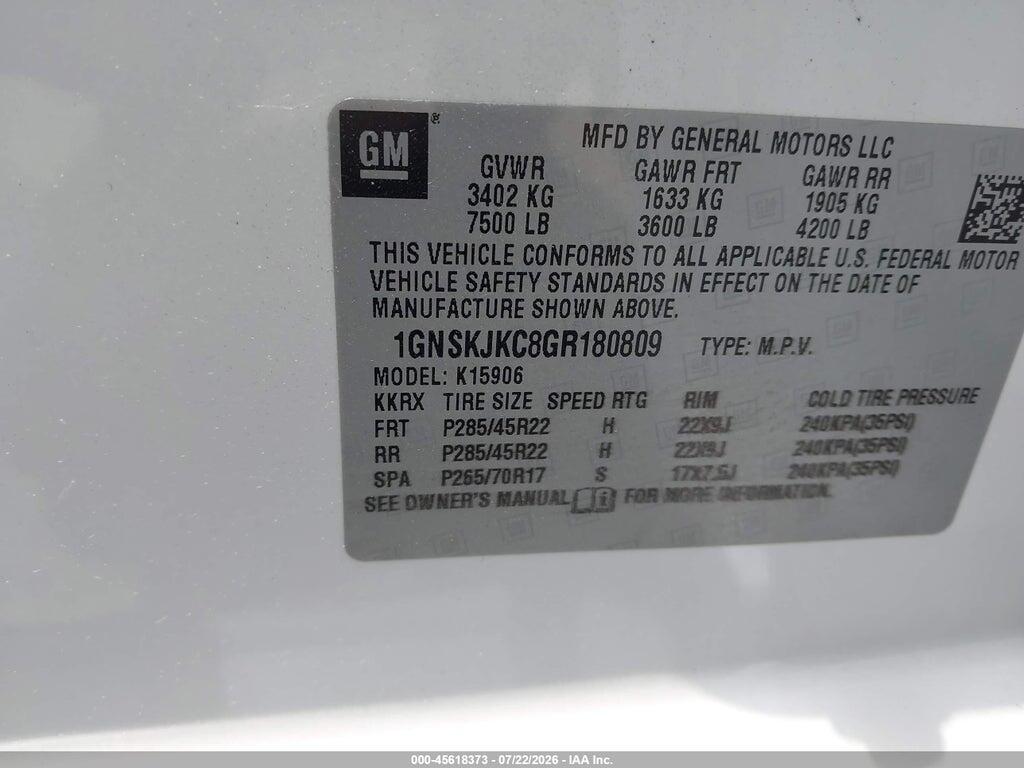 1GNSKJKC8GR180809 2016 CHEVROLET SUBURBAN photo no. 9