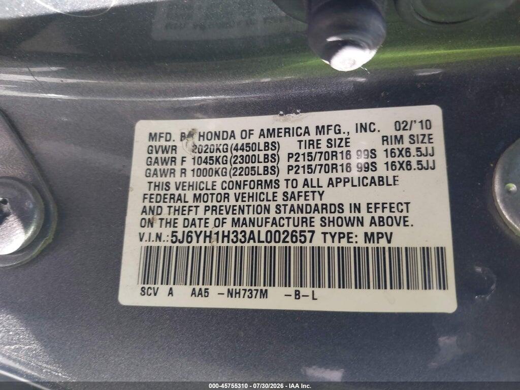 5J6YH1H33AL002657 2010 HONDA ELEMENT photo no. 9