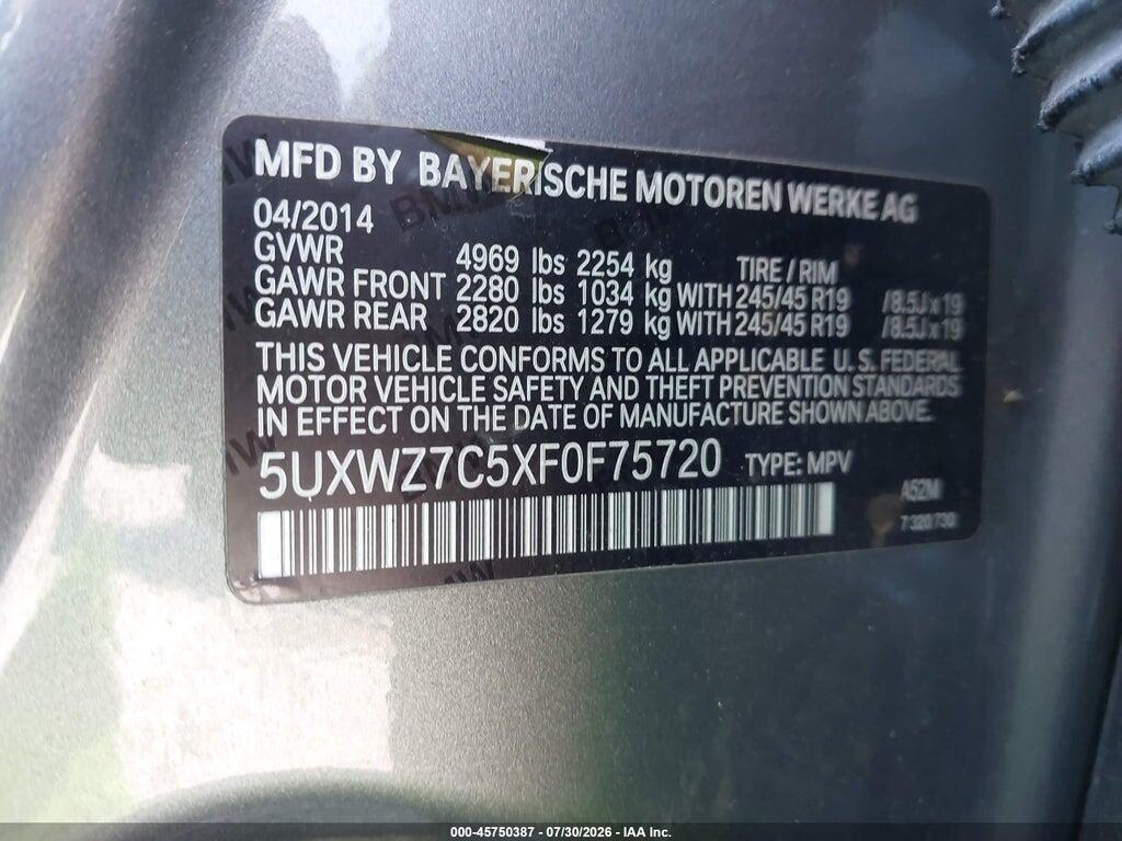 5UXWZ7C5XF0F75720 2015 BMW X3 photo no. 9