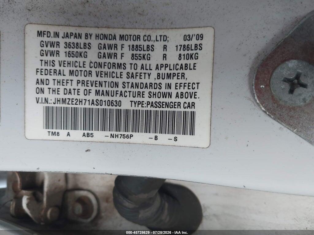 JHMZE2H71AS010630 2010 HONDA INSIGHT photo no. 9