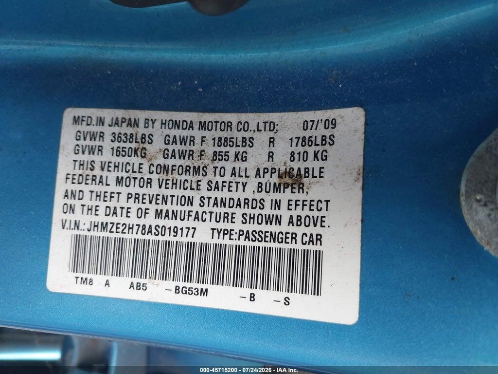 JHMZE2H78AS019177 2010 HONDA INSIGHT photo no. 9