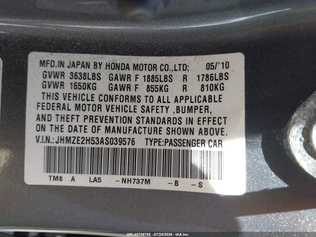 JHMZE2H53AS039576 2010 HONDA INSIGHT photo no. 9