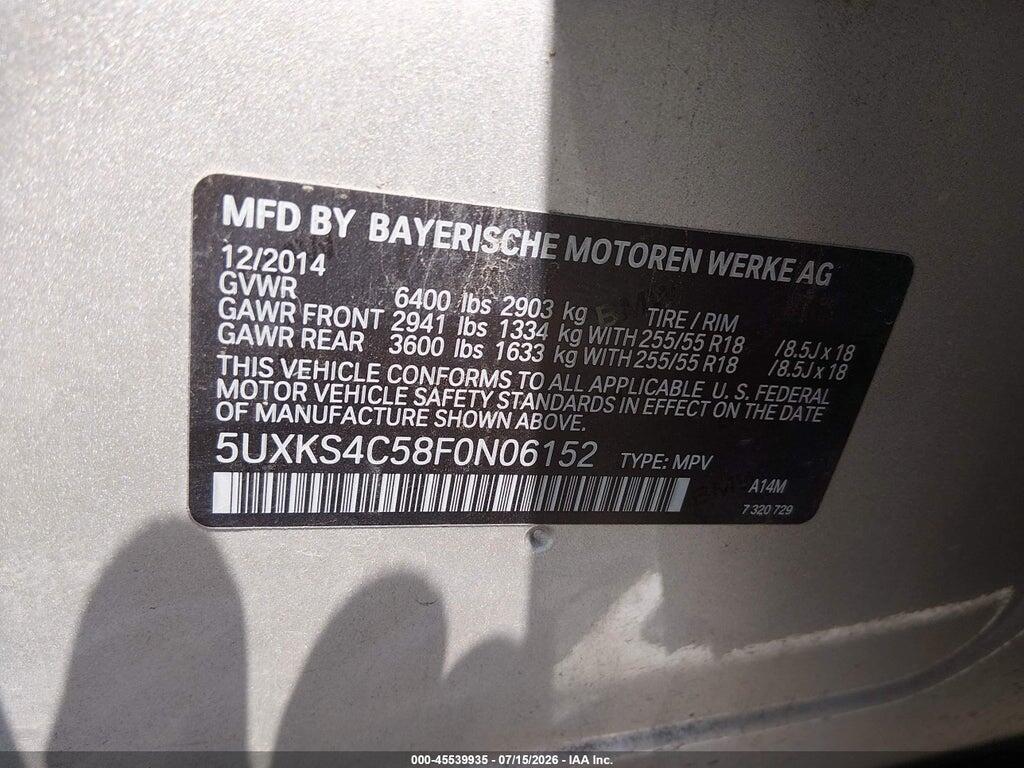 5UXKS4C58F0N06152 2015 BMW X5 photo no. 9