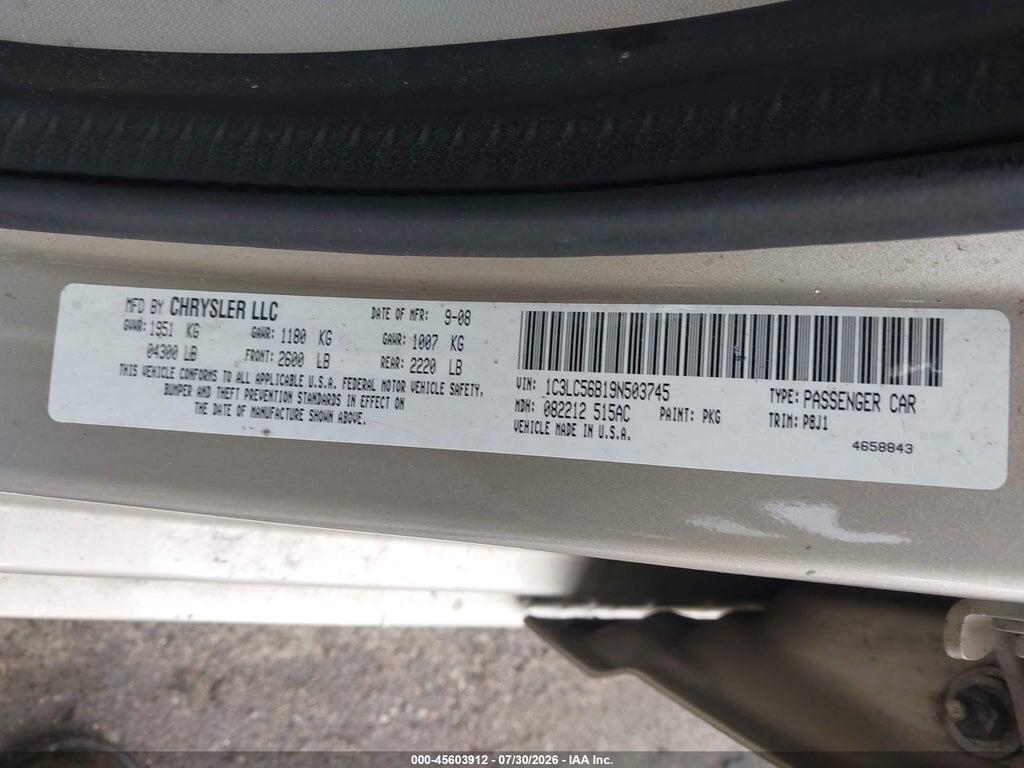 1C3LC56B19N503745 2009 CHRYSLER SEBRING photo no. 9