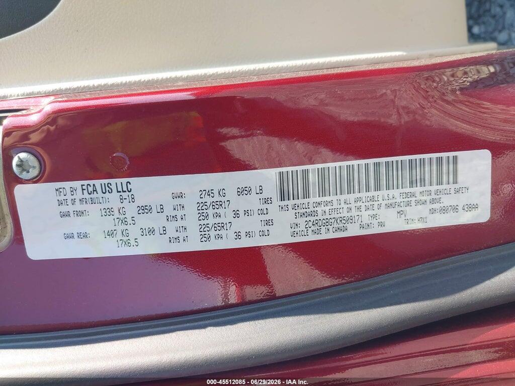 2C4RDGBG7KR509171 2019 DODGE GRAND CARAVAN photo no. 9