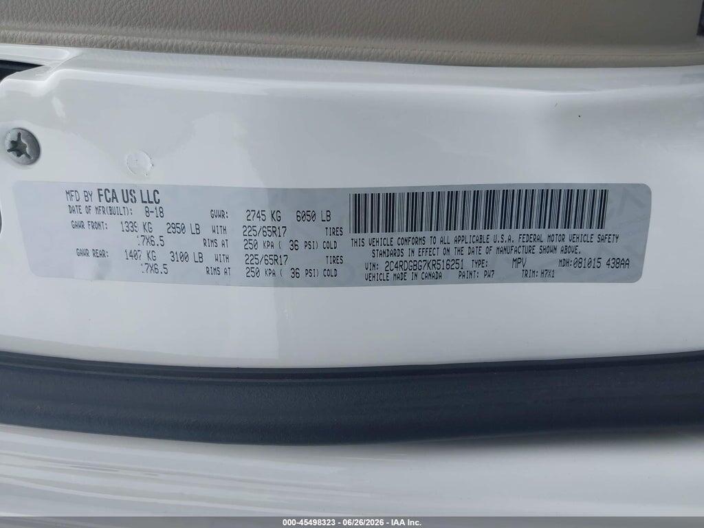 2C4RDGBG7KR516251 2019 DODGE GRAND CARAVAN photo no. 9