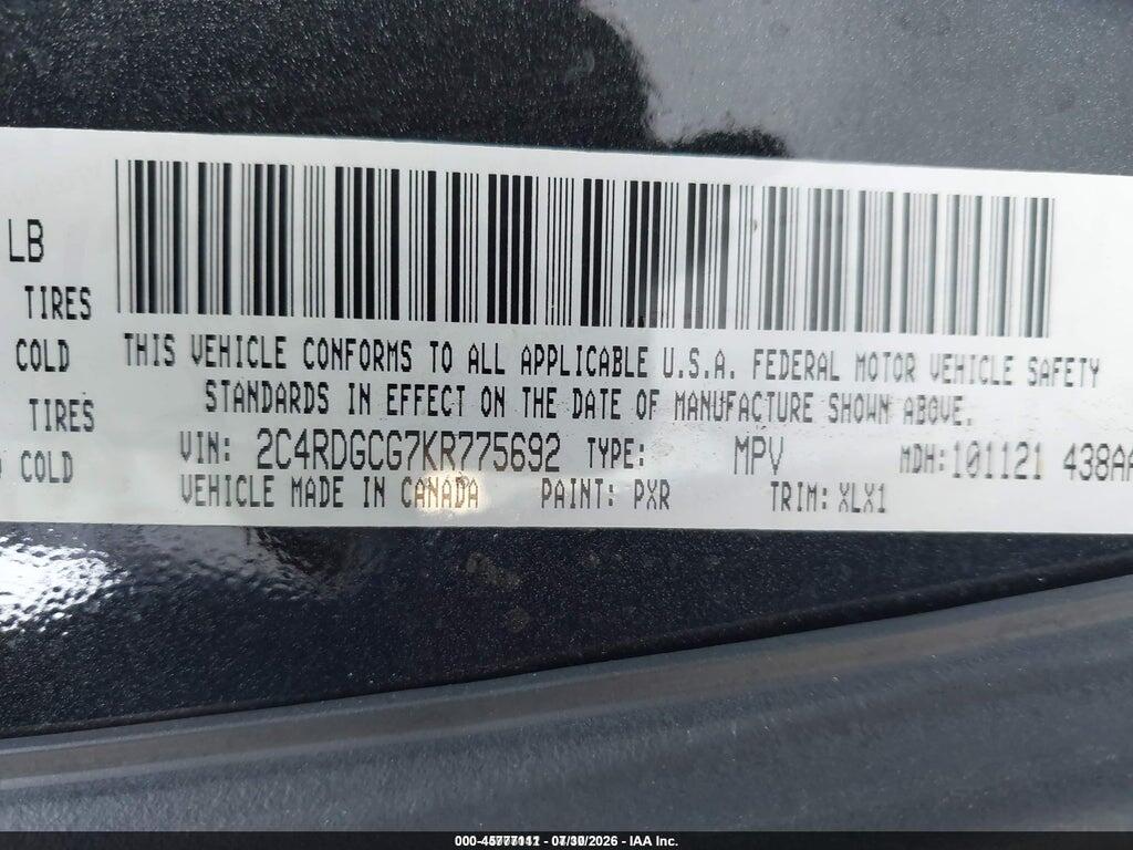 2C4RDGCG7KR775692 2019 DODGE GRAND CARAVAN photo no. 9