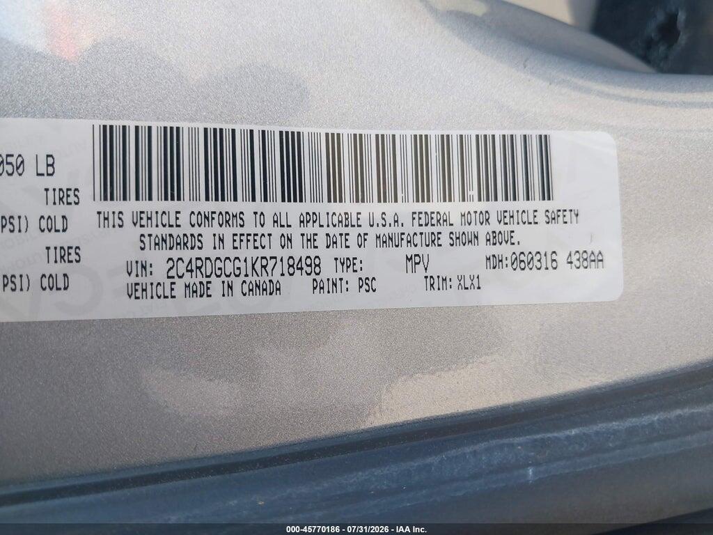 2C4RDGCG1KR718498 2019 DODGE GRAND CARAVAN photo no. 9