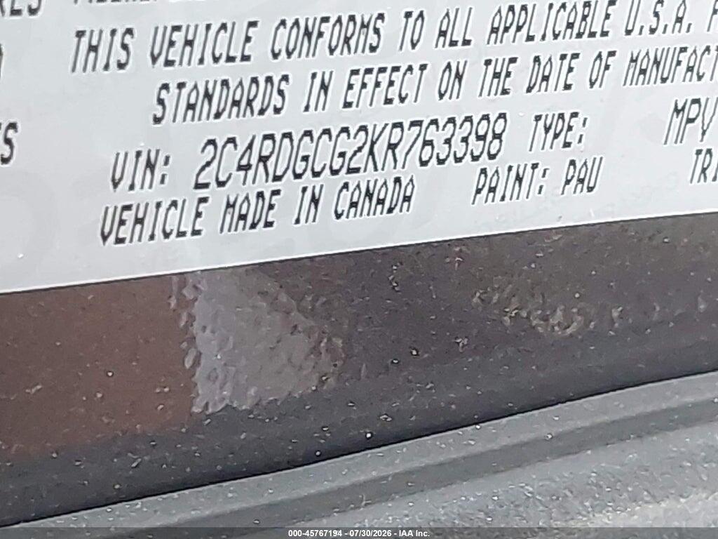 2C4RDGCG2KR763398 2019 DODGE GRAND CARAVAN photo no. 9