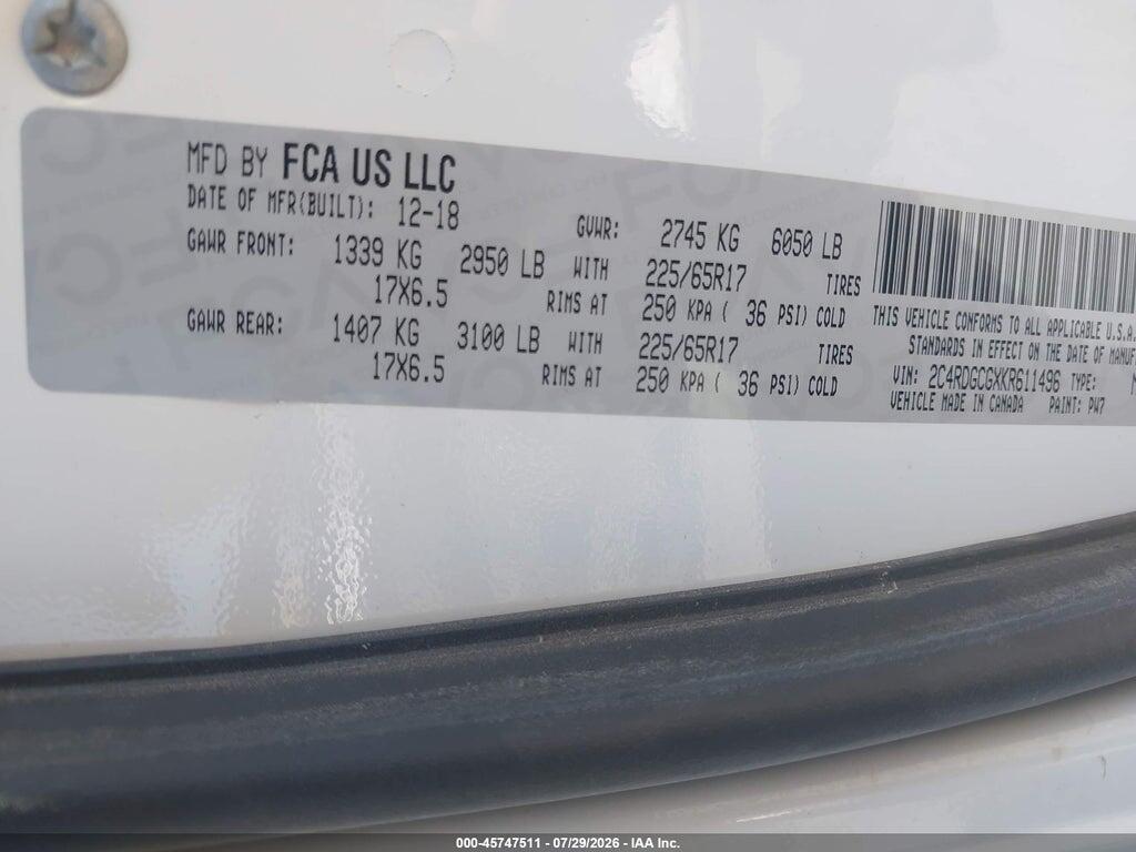 2C4RDGCGXKR611496 2019 DODGE GRAND CARAVAN photo no. 9