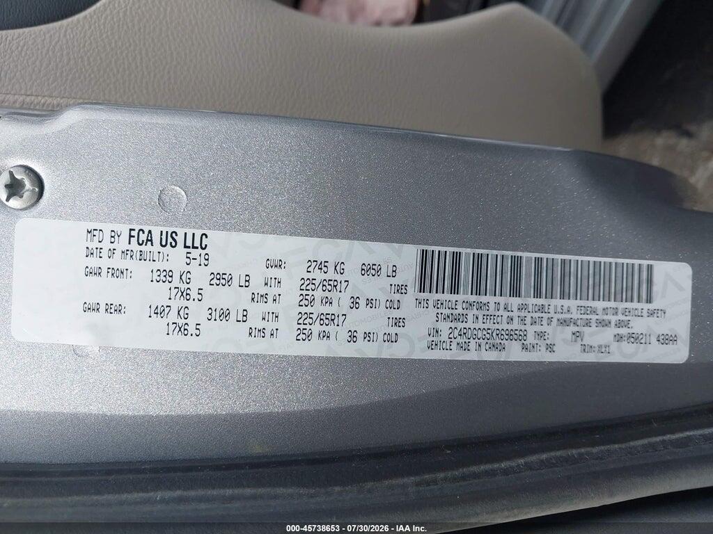 2C4RDGCG5KR696568 2019 DODGE GRAND CARAVAN photo no. 9