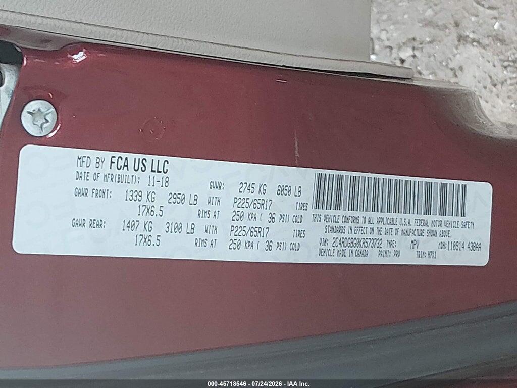 2C4RDGBG0KR573732 2019 DODGE GRAND CARAVAN photo no. 9