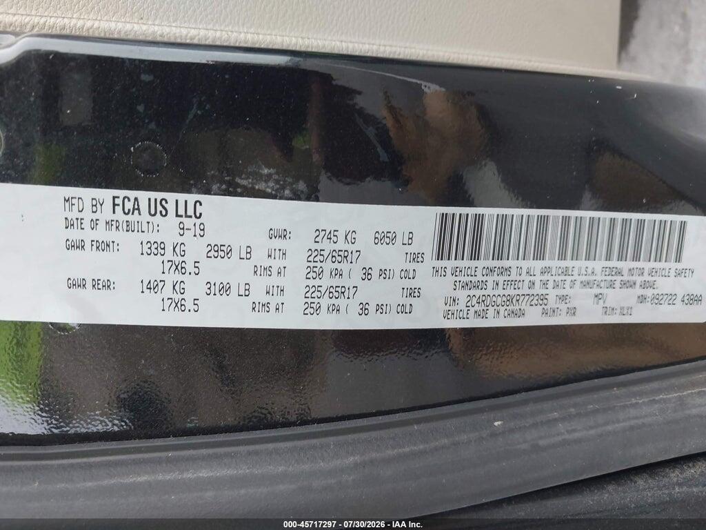 2C4RDGCG8KR772395 2019 DODGE GRAND CARAVAN photo no. 9