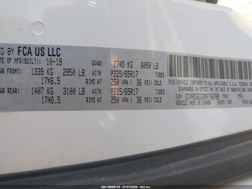 2C4RDGEG3KR788789 2019 DODGE GRAND CARAVAN photo no. 9