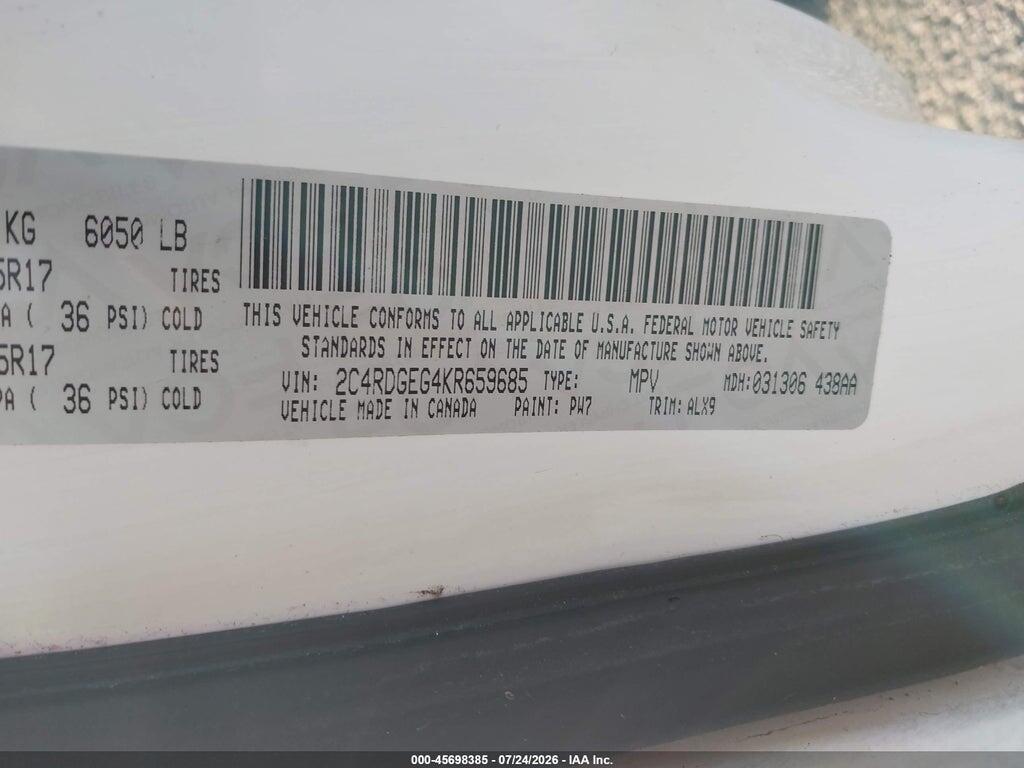 2C4RDGEG4KR659685 2019 DODGE GRAND CARAVAN photo no. 9