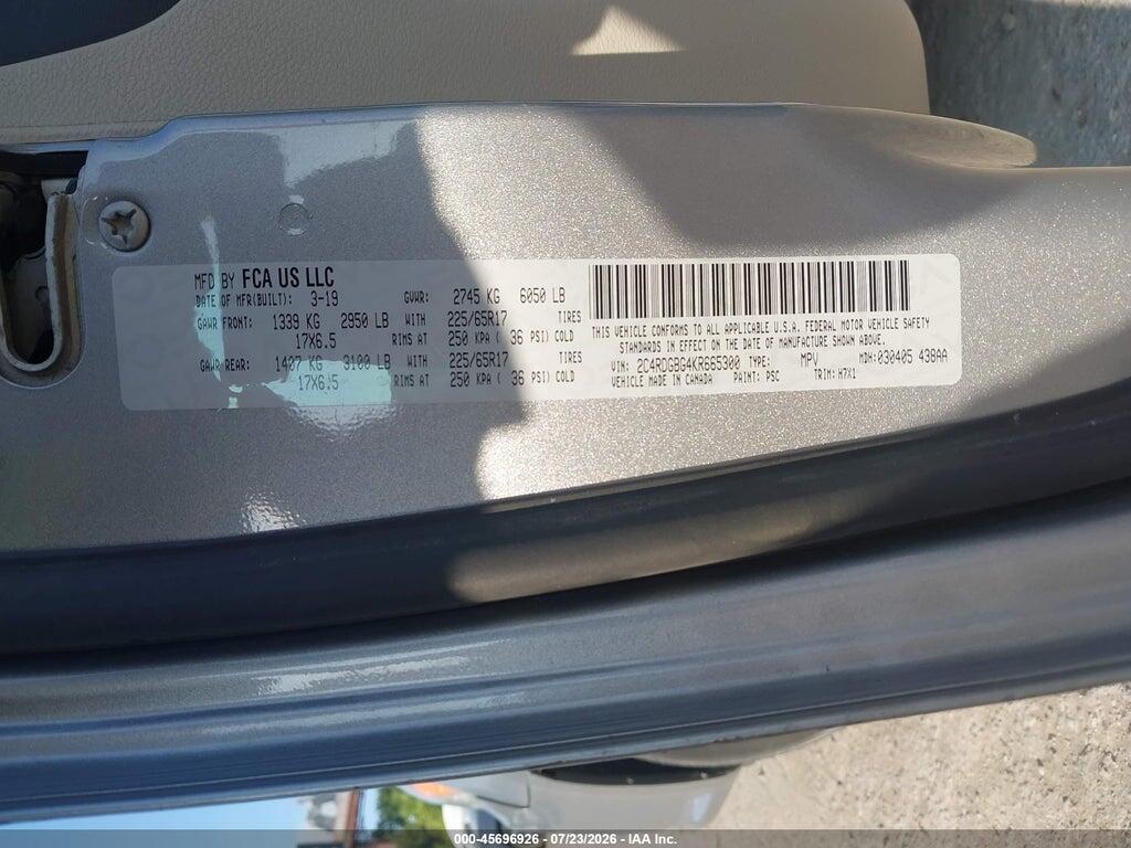 2C4RDGBG4KR665300 2019 DODGE GRAND CARAVAN photo no. 9