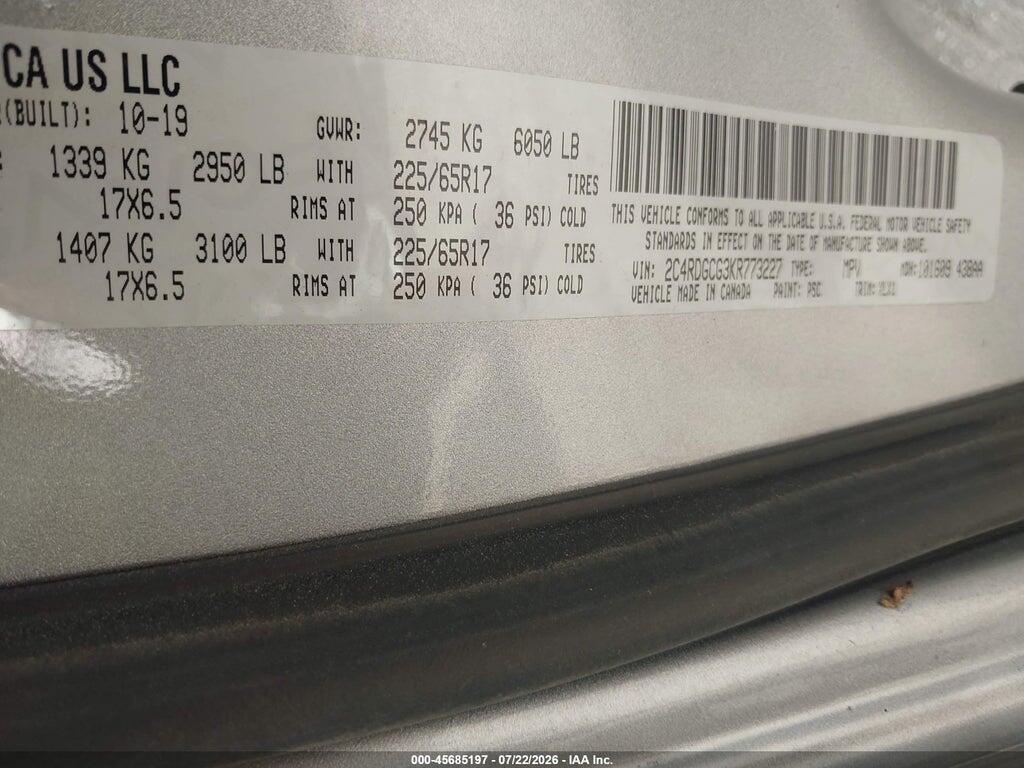 2C4RDGCG3KR773227 2019 DODGE GRAND CARAVAN photo no. 9