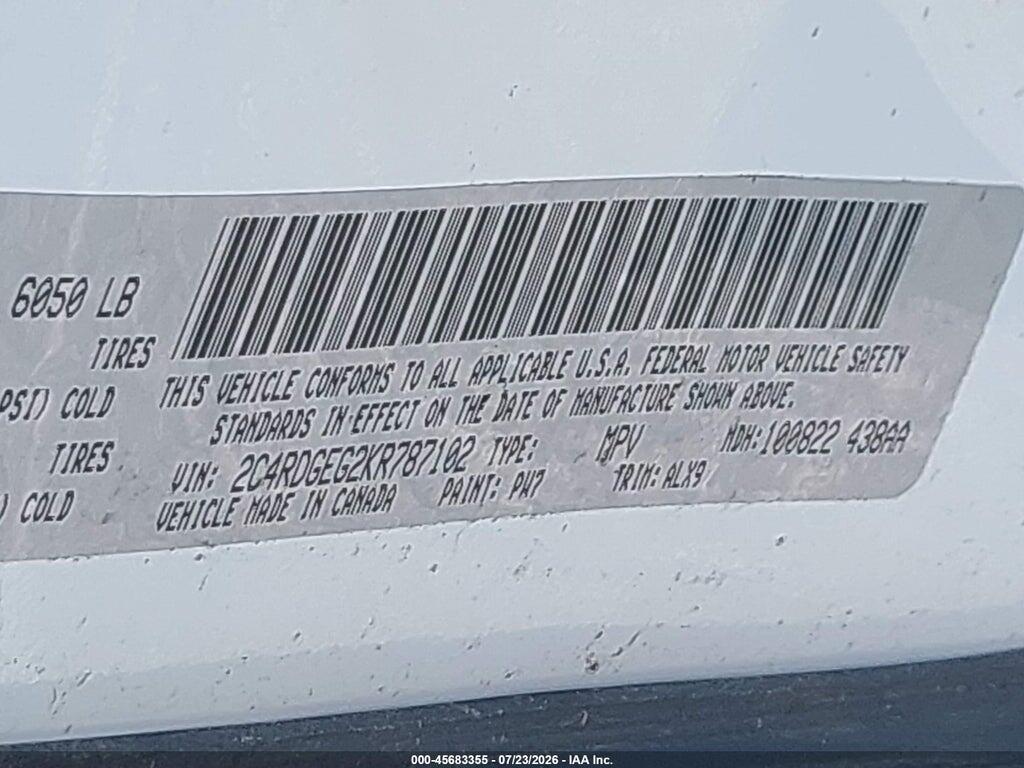 2C4RDGEG2KR787102 2019 DODGE GRAND CARAVAN photo no. 9
