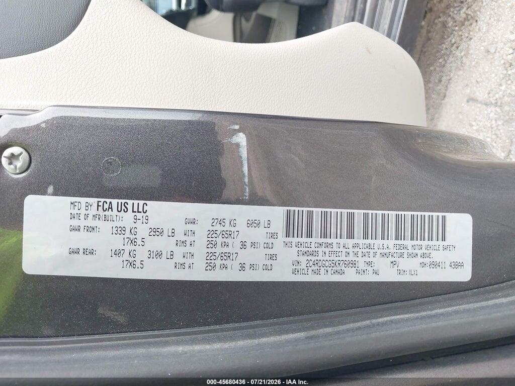 2C4RDGCG5KR760981 2019 DODGE GRAND CARAVAN photo no. 9