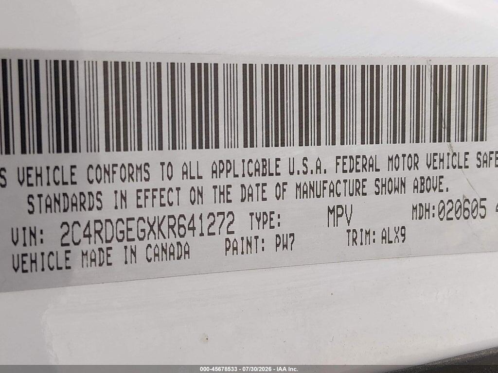 2C4RDGEGXKR641272 2019 DODGE GRAND CARAVAN photo no. 9