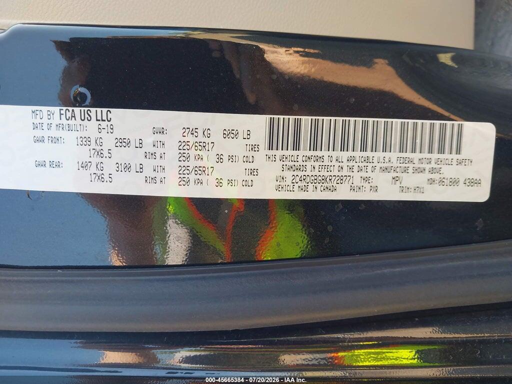 2C4RDGBG8KR728771 2019 DODGE GRAND CARAVAN photo no. 9