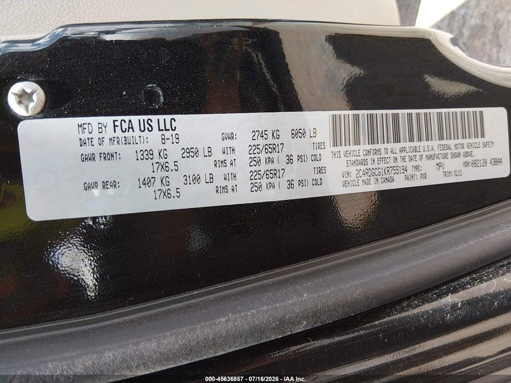 2C4RDGCG1KR755194 2019 DODGE GRAND CARAVAN photo no. 9