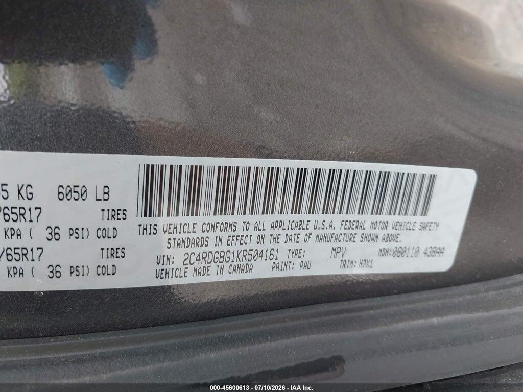 2C4RDGBG1KR504161 2019 DODGE GRAND CARAVAN photo no. 9