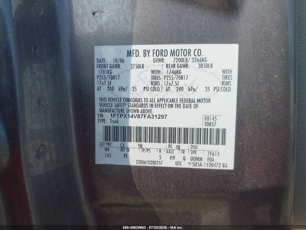 1FTPX14V87FA31297 2007 FORD F-150 photo no. 9