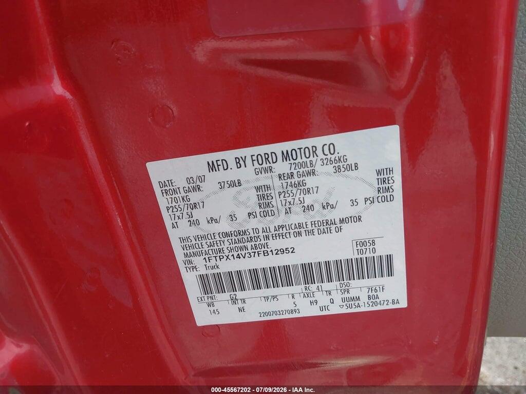 1FTPX14V37FB12952 2007 FORD F-150 photo no. 9