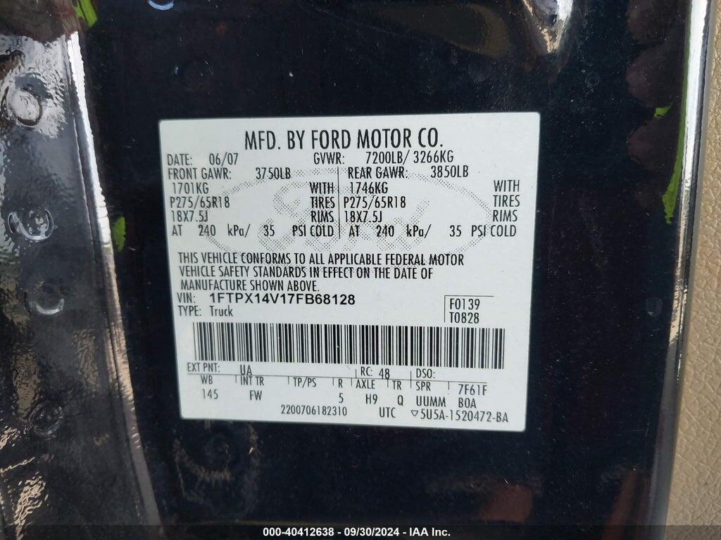 1FTPX14V17FB68128 2007 FORD F-150 photo no. 9