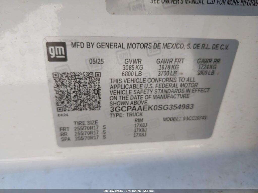 3GCPAAEK0SG354983 2025 CHEVROLET SILVERADO 1500 photo no. 9