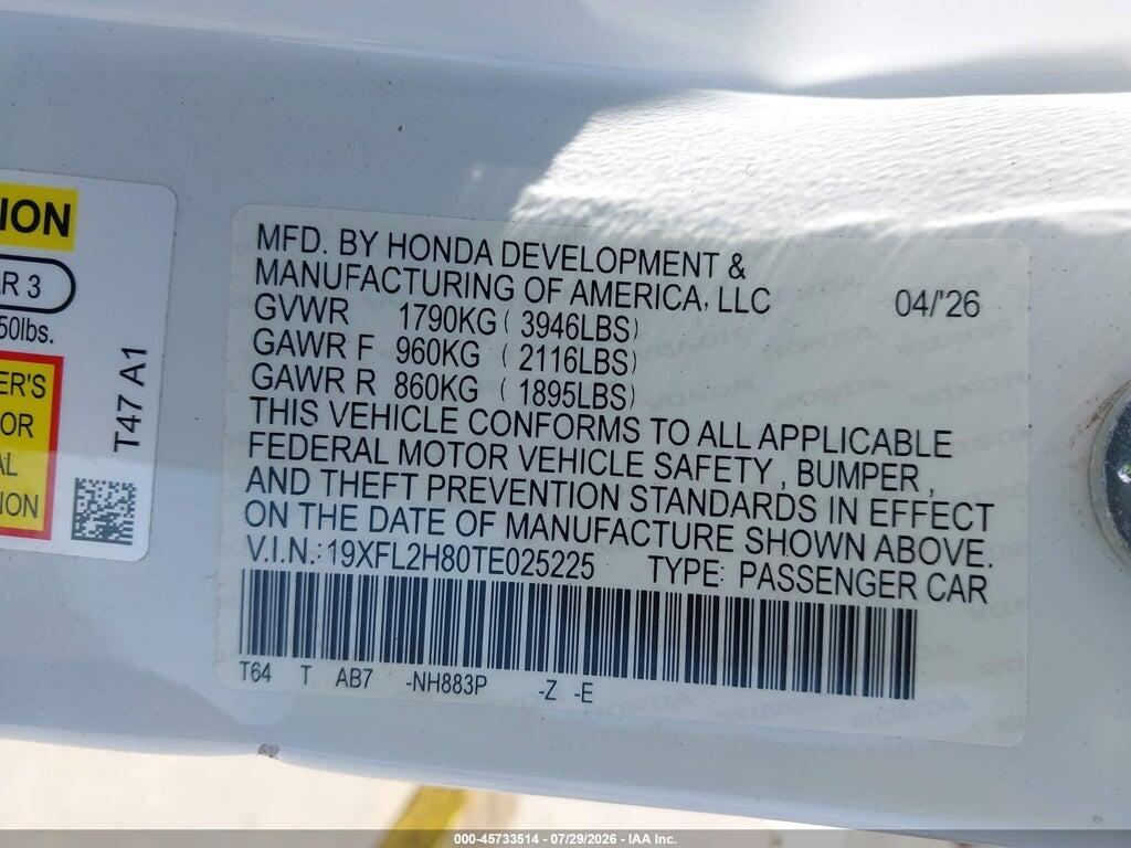 19XFL2H80TE025225 2026 HONDA CIVIC photo no. 9