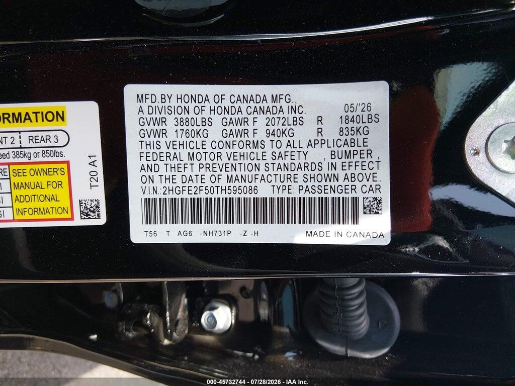 2HGFE2F50TH595086 2026 HONDA CIVIC photo no. 9