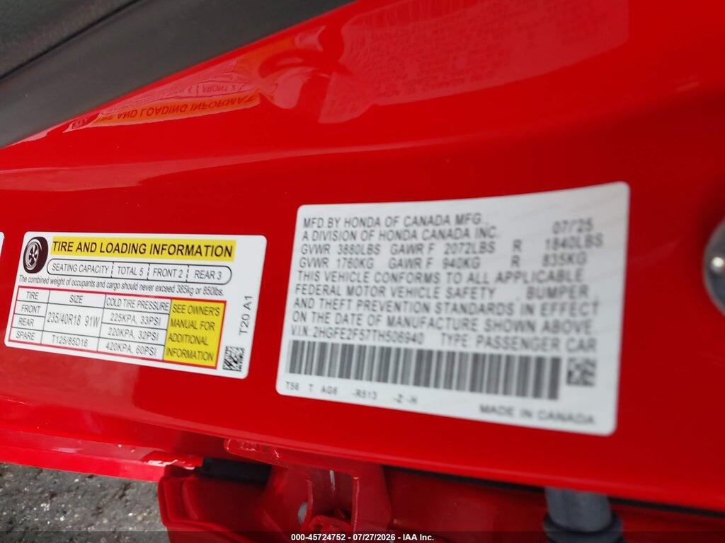 2HGFE2F57TH506940 2026 HONDA CIVIC photo no. 9