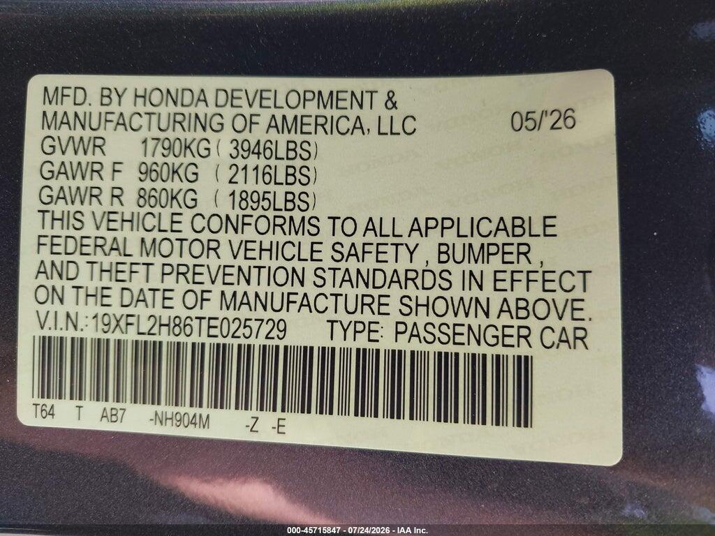 19XFL2H86TE025729 2026 HONDA CIVIC photo no. 9