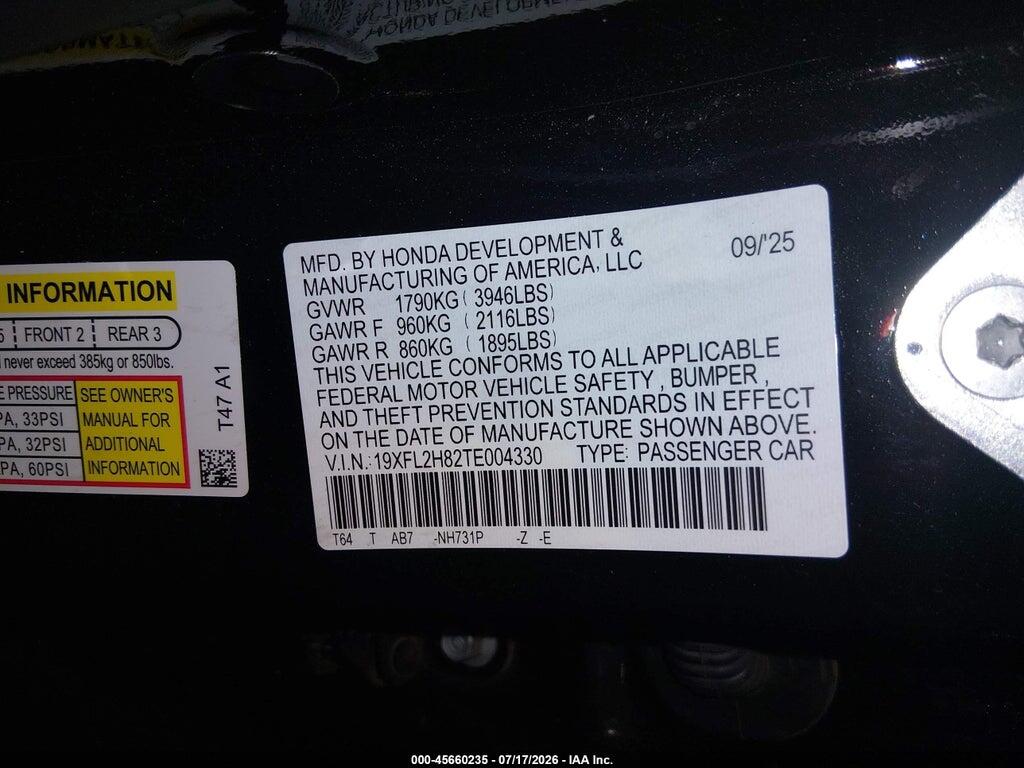 19XFL2H82TE004330 2026 HONDA CIVIC photo no. 9