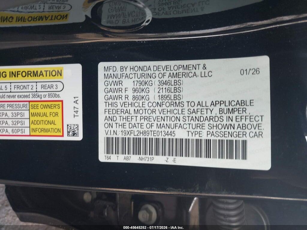 19XFL2H89TE013445 2026 HONDA CIVIC photo no. 9
