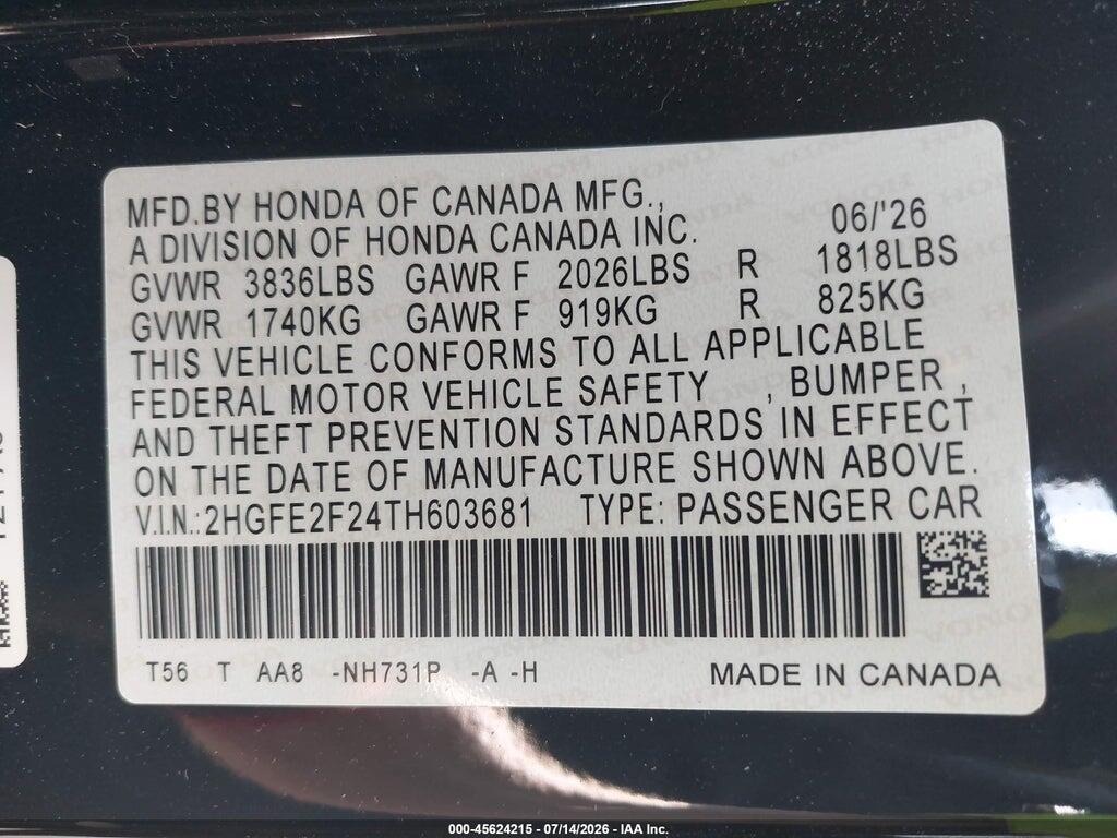 2HGFE2F24TH603681 2026 HONDA CIVIC photo no. 9