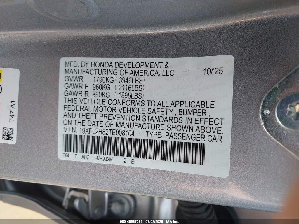 19XFL2H82TE008104 2026 HONDA CIVIC photo no. 9