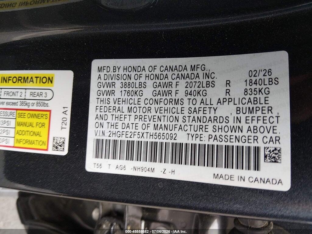 2HGFE2F5XTH565092 2026 HONDA CIVIC photo no. 9