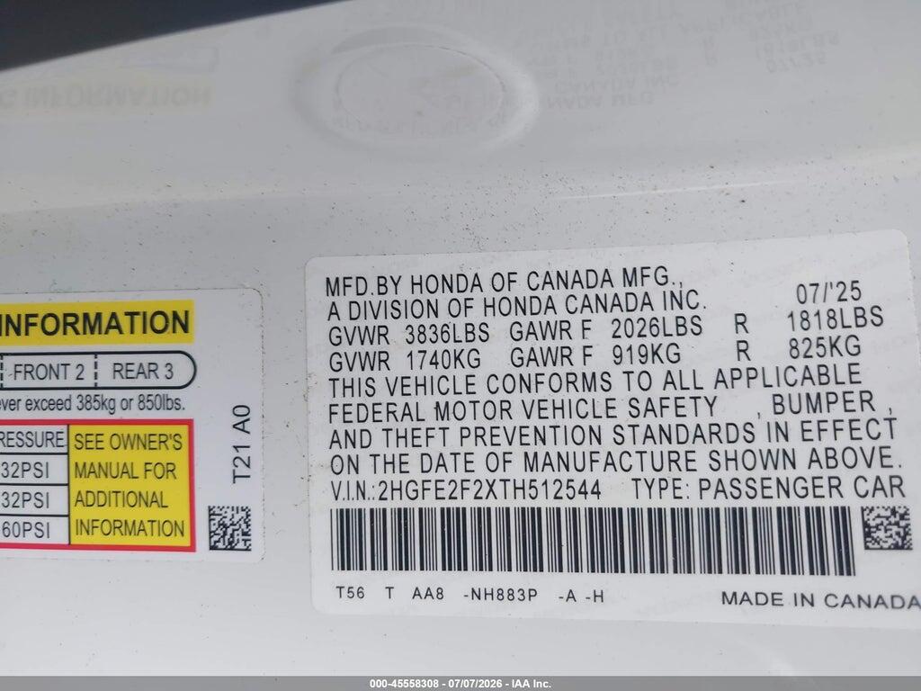 2HGFE2F2XTH512544 2026 HONDA CIVIC photo no. 9