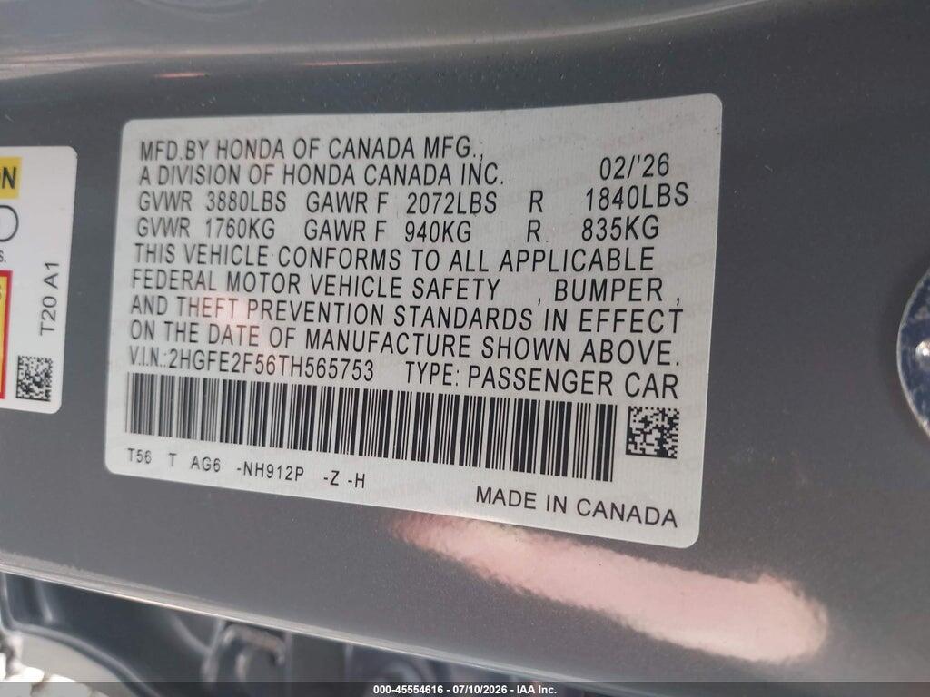 2HGFE2F56TH565753 2026 HONDA CIVIC photo no. 9
