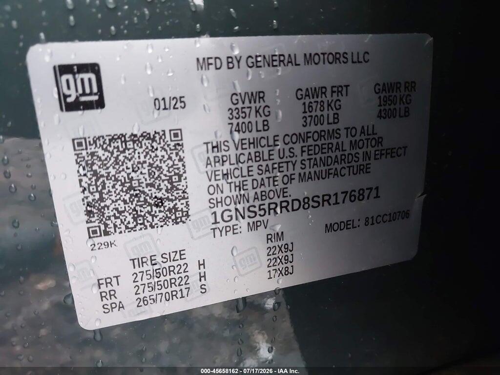 1GNS5RRD8SR176871 2025 CHEVROLET TAHOE photo no. 9